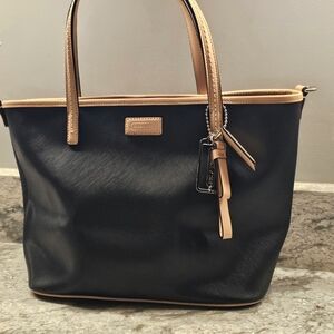 Coach Black and Tan Tote Bag with Leather Accents
